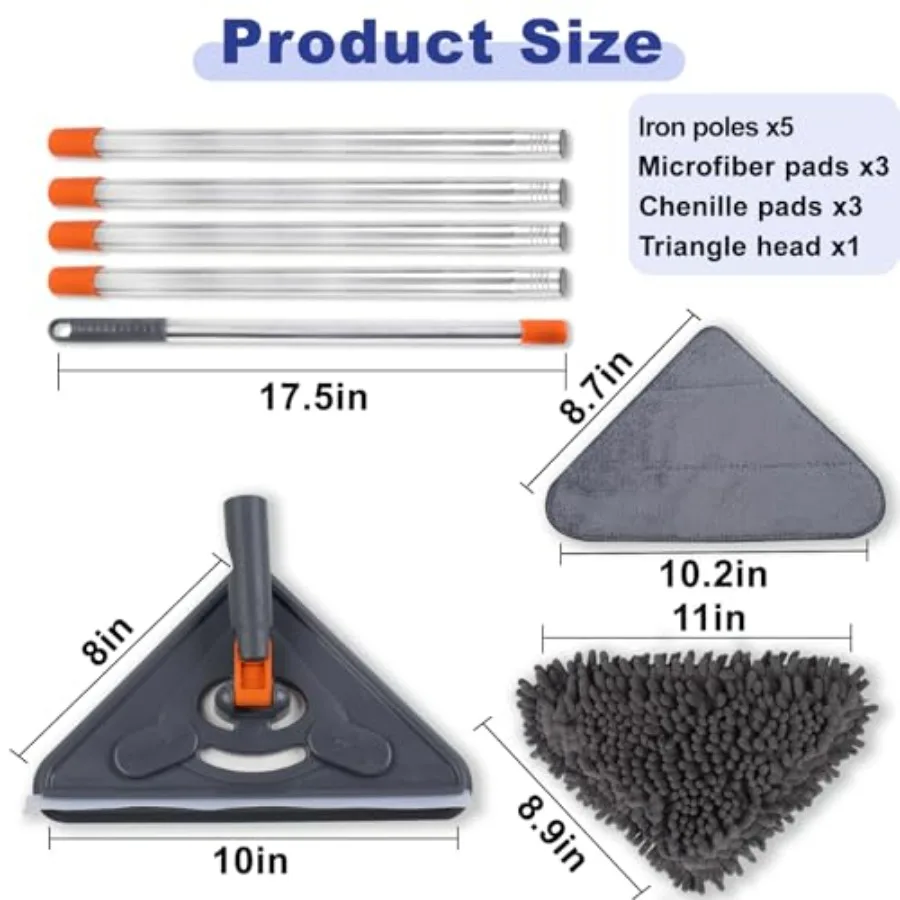 Wall Cleaner Mop with 79 Inches Long Handle, 360° Wall Washer Cleaner Tool for Walls/Ceiling Fans/Dust/Baseboard/Floors Clean,