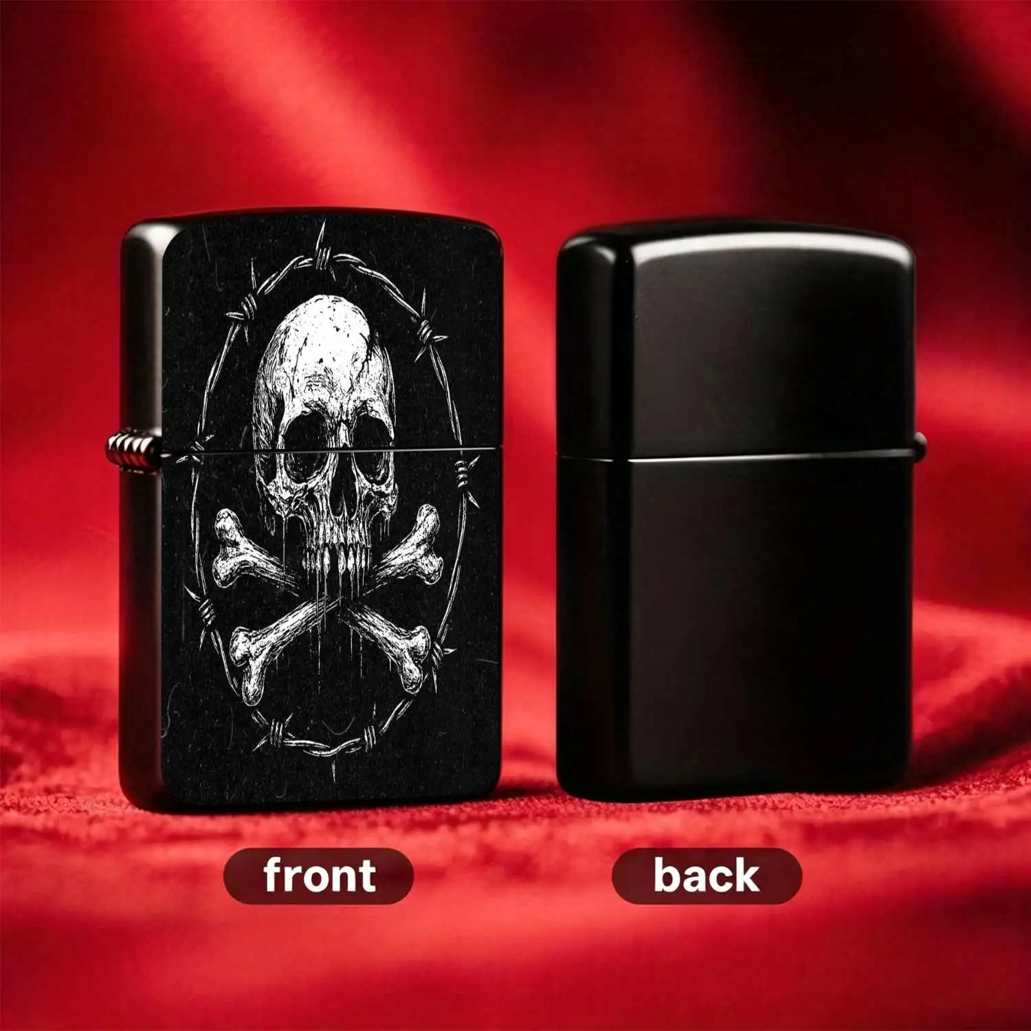 Vintage Dark Skull & Barbed Wire Metal Windproof Lighter, Reusable Flip-Top Pocket Lighter, Hardcore Dark Style Design, Sturdy and Durable for Daily Carry, Trendy Niche Portable Ignition Tool for Daily Use Humorous and Fun Lighter