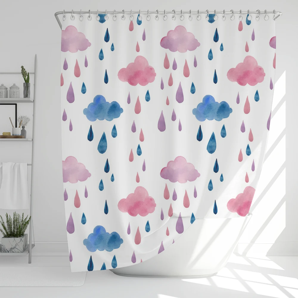 

Cute Water Droplet Shower Curtain Cartoon Lovely Baby Printing Shower Curtain Room Decor Curtain with hooks Bathroom Curtain