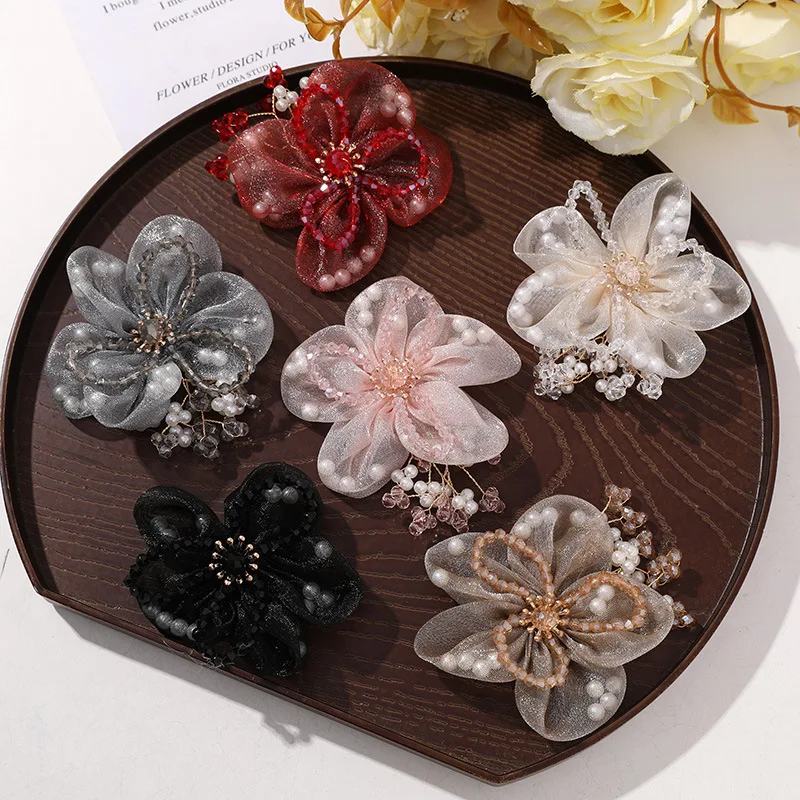 4 шт./лот, расширенный кристалл, тканая сетка, цветок, искусственный цветок, сделай сам, аксессуары для волос ручной работы, заколка для волос, женская брошь, материал X092