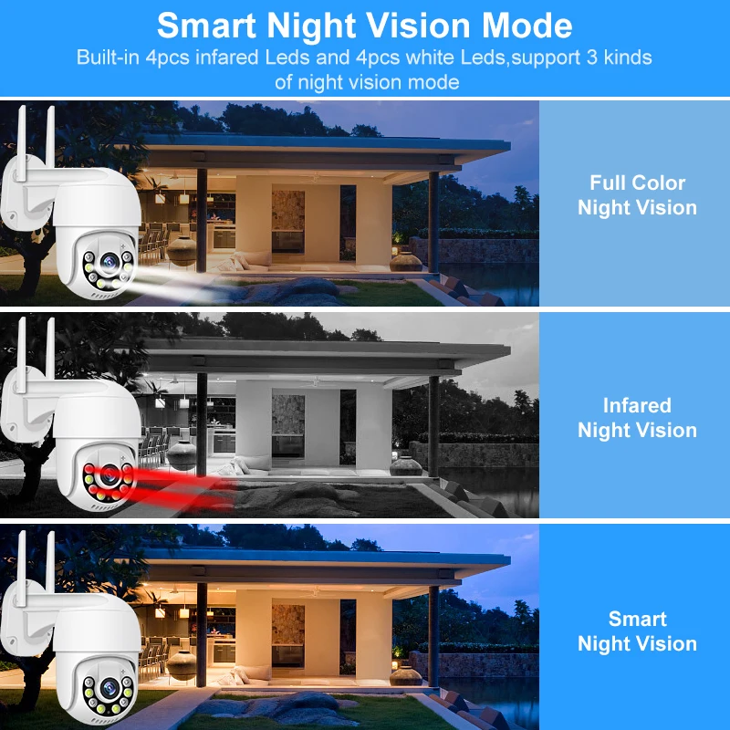 Smar-Caméra de surveillance extérieure PTZ IP WiFi Cloud HD 1080p, dispositif de sécurité sans fil, avec audio bidirectionnel et protocole ONVIF P2P