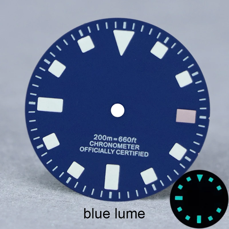 28.5mm dial Retro Matte black Matte blue BGW9 Lume For NH35 Skx007BGW9 C3 lume With Date No Logo