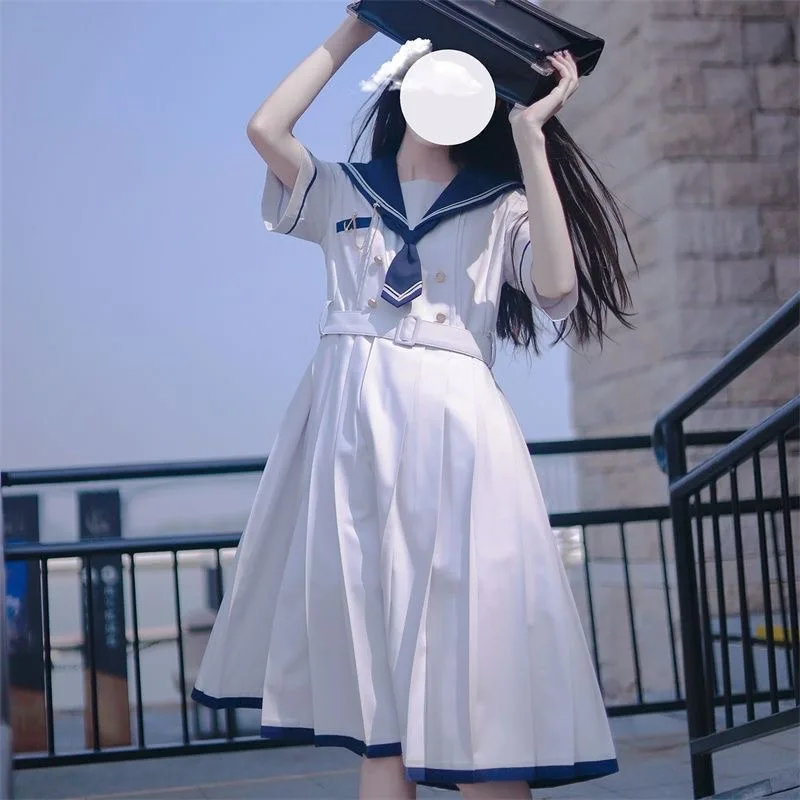 Vestido de marinheiro branco e azul emagrecedor feminino, Uniforme de Colégio Japonês, Estudantes, Doce, Faculdade, Jk, Verão