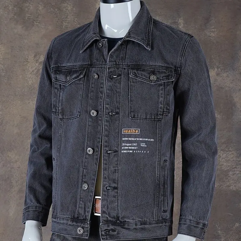 Spliced denim Jacket for Men's Spring and Autumn Trendy Brand Handsome Korean Style Trendy Top Motorcycle Work Jacket