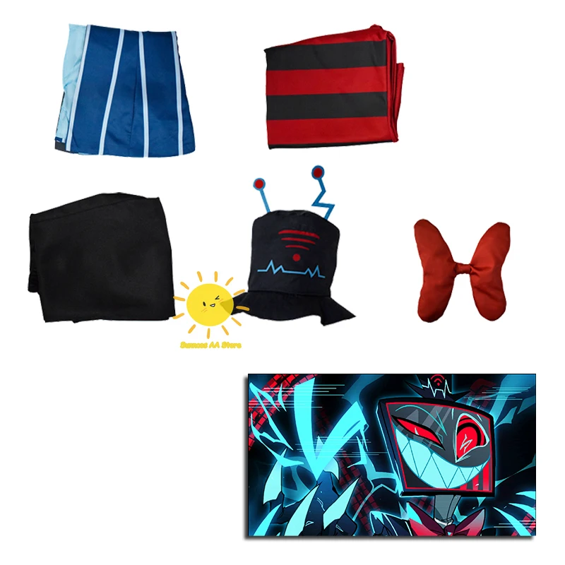 Anime Vox Cosplay Hazbin Cosplay Kostuum Hotel Vox Uniform Pak Halloween Vox Carnaval Kostuums Blauw Rood Pak Volwassen Mannen Kostuum