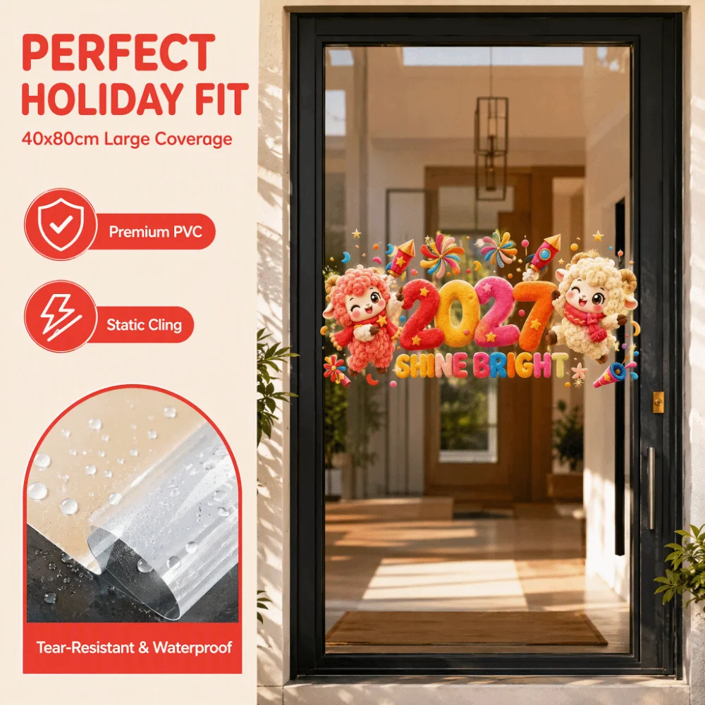 Waterproof 2027 Static Cling Decal Removable Static Exquisite Goat Year Glass Window Sticker DIY Large Two-sided Door Stickers