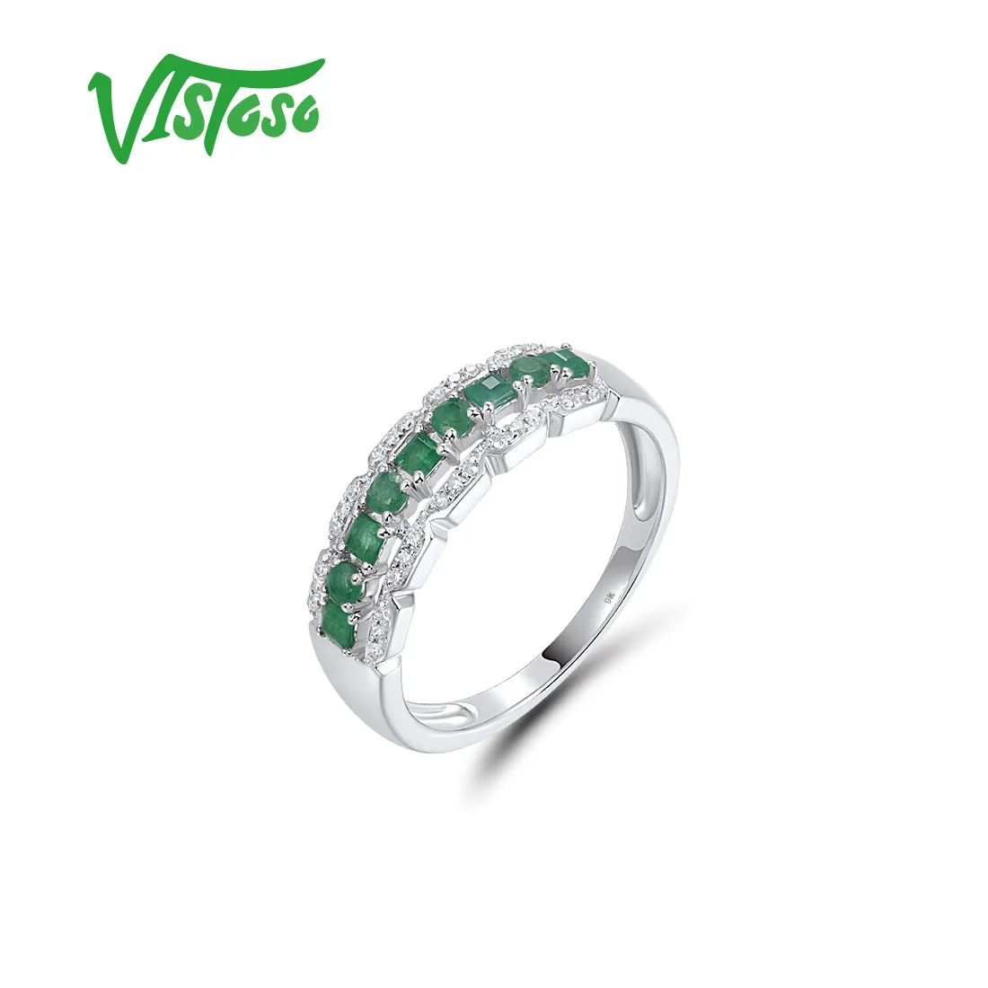 VISTOSO Genuine 9K 375 White Gold Ring For Women Sparkling Diamond Emerald Fashion Wedding Engagement Trendy Gifts Fine Jewelry