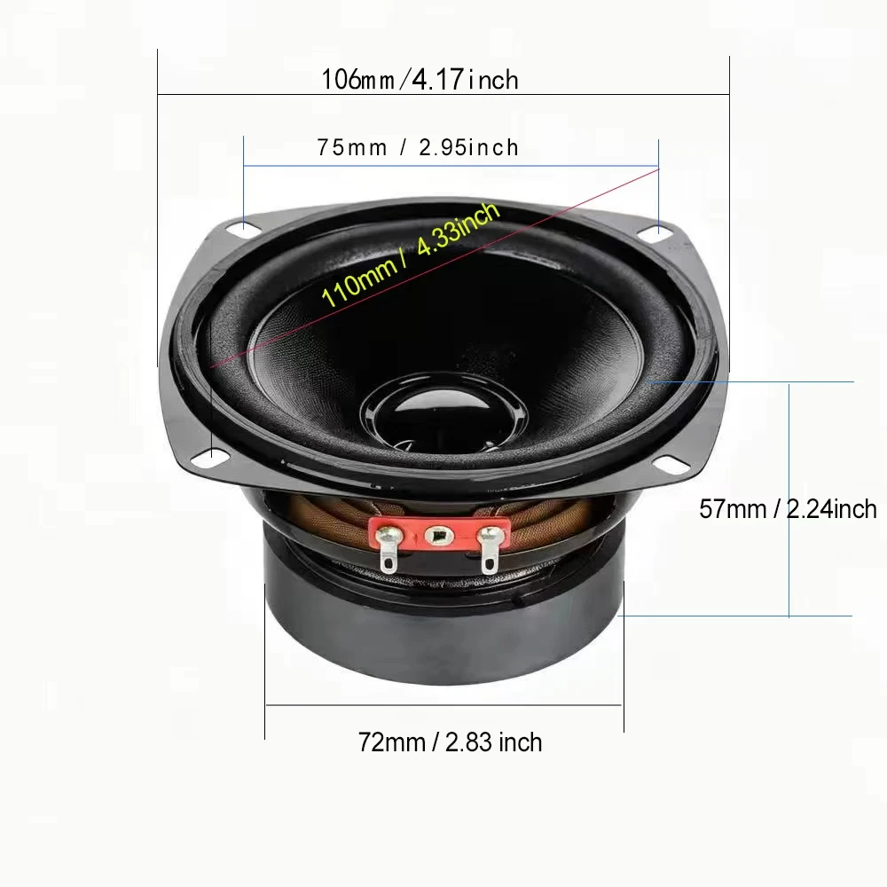 AUIN 2 Stück 4 Zoll Tieftöner-Lautsprechereinheit 8 Ohm 50W 105MM/116MM Subwoofer Bass Audio DIY für Bluetooth-Lautsprecher Heimkino – Detail 2