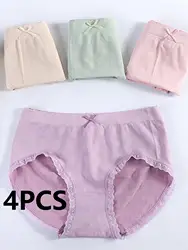 4PCS New graphene 4 boxes of cotton underwear seamless comfortable, breathable, simple bow girl briefs