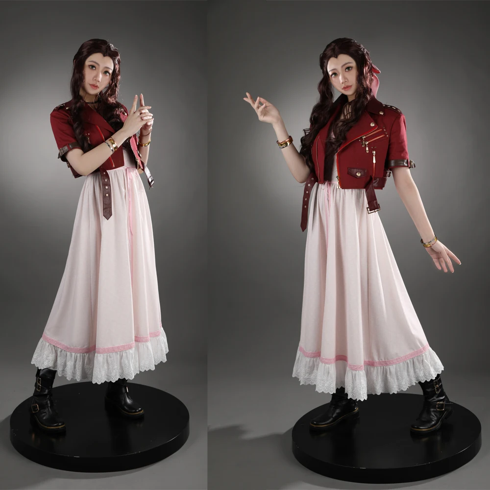 Spiel ff7 Erwachsenen Aerith Gainsborough Kostüm Cosplay letzte Fantasie Remake Halloween Outfit Phantasie Frauen rote Jacke rosa Kleid