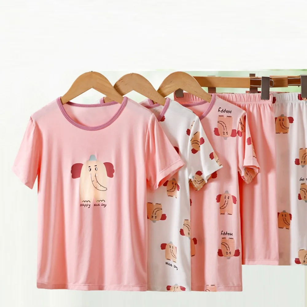 Summer 2PC Set Baby Girl Pajamas Thin Home Clothes T-Shirt Pants Combo for Kids 3-13 Years Old Sizes 110-170 Children Students