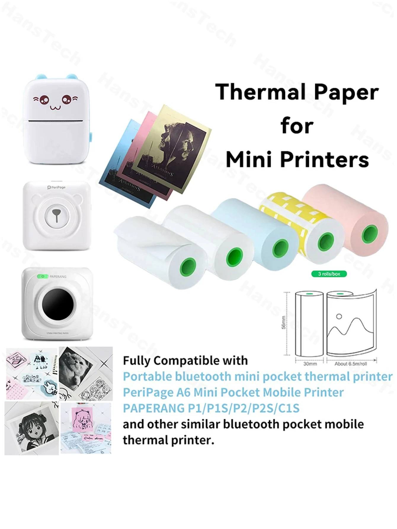 Peripage papel térmico autoadhesivo para impresora Poooli Papeang, adhesivo imprimible, impresión clara, papel de etiqueta, foto de teléfono