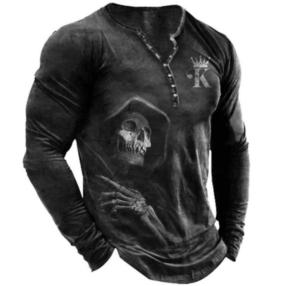 

Vintage T-Shirts For Men Cotton Skull 3D Print Graphic T Shirt Oversized Tees Outdoor Daily Long Sleeve Tops Man Clothing Summer