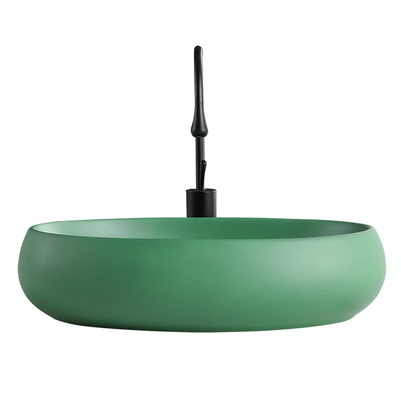 

Matte color ceramic table basin Oval green art basin Wash Household washbasin Wash