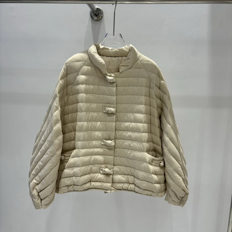 Schinteon Women 90% White Duck Down Jacket Autumn Winter Casual Loose Over Size Warm Outwear Stand Collar Coat High Quality 2024