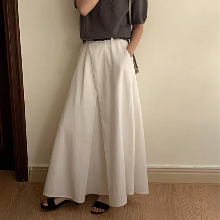 Elegant A-Line Midi Skirt with Belt Pleated Design Unique Style Office Commute Women's Fashion Medium-Length Skirt