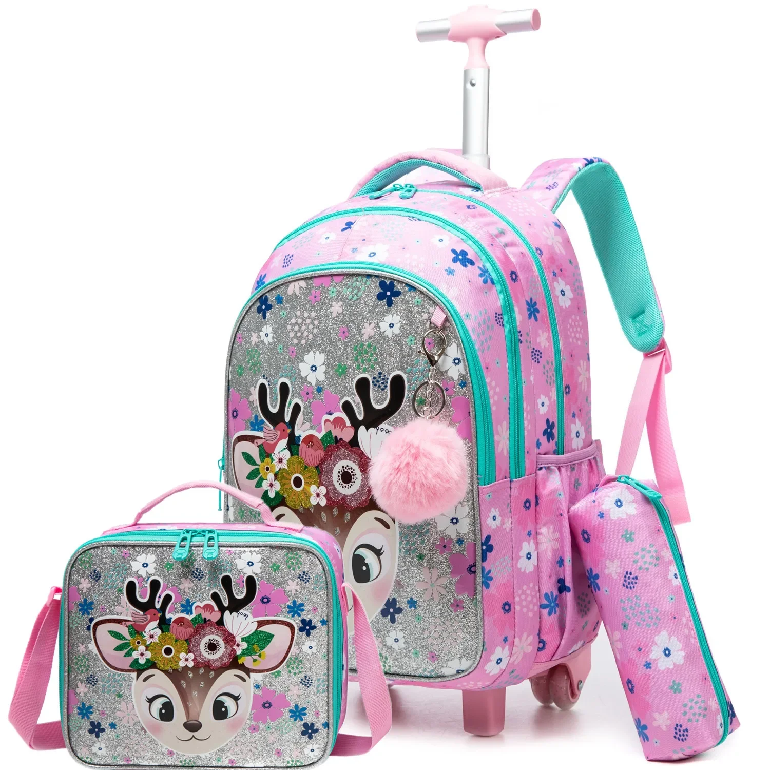 

3PCS School Backpacks for Children School Wheeled Backpack for Girl Boys School Bag with Wheels Trolley Luggage Elementary Bag
