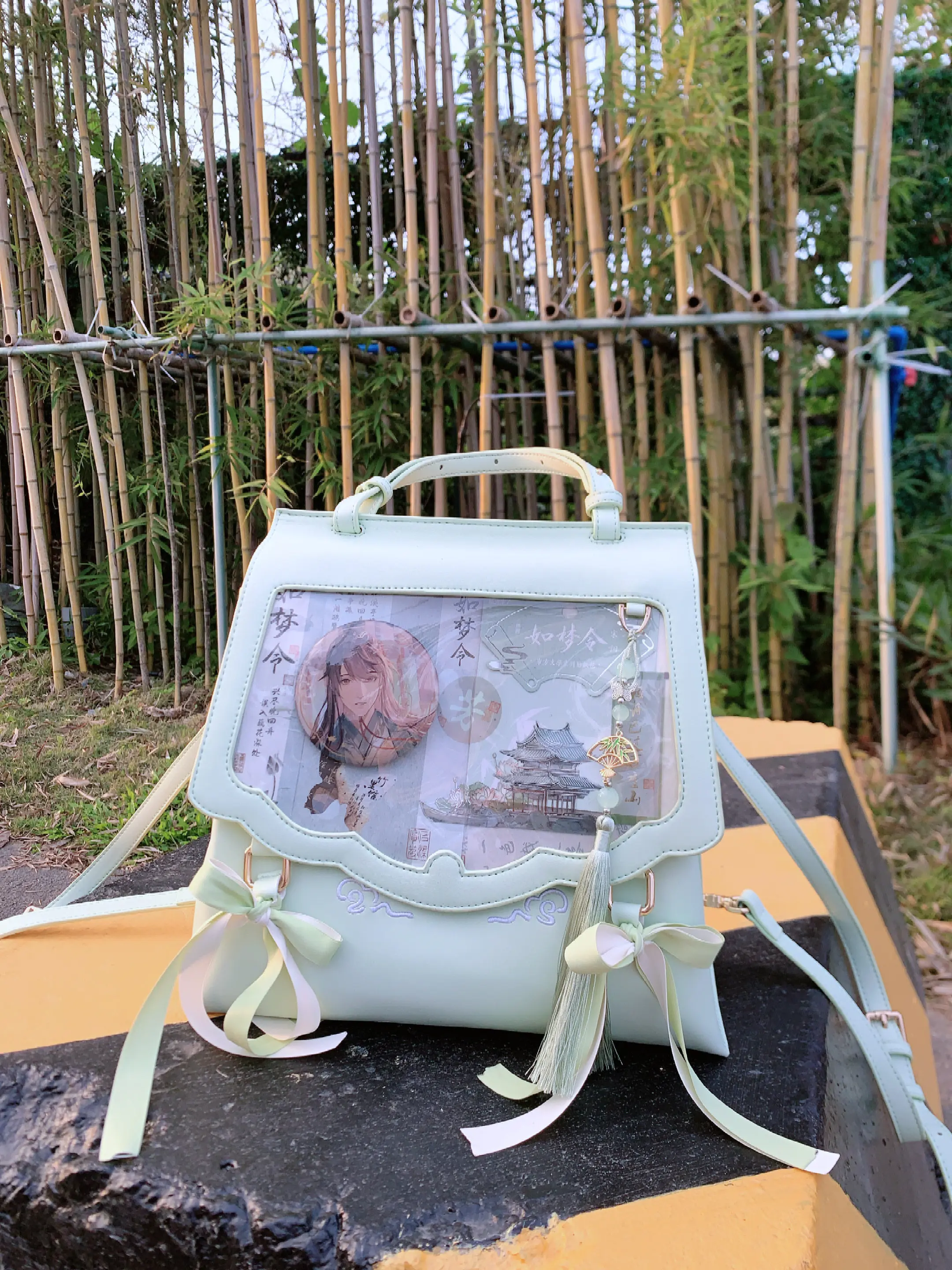 Original Antique Double Shoulder Lta Bag Elegant New Chinese Hanfu Horse Dress Antique Pain Lolita Bow Girl Backpack for Women - view 4