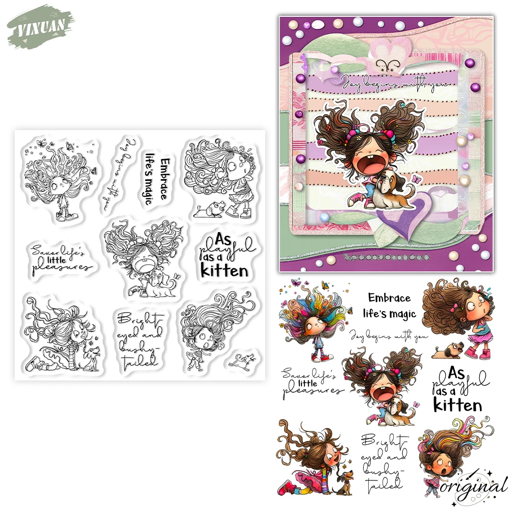 Lovely Curl-haired Girl Clear Stamp Set DIY Scrapbooking Silicone Stamp For Card Making Albums Crafts Decor