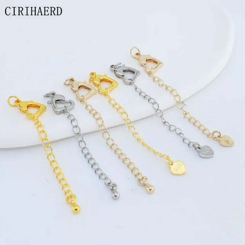 

Jewelry Accessories 14K Gold Plated Necklace Extender Chains Love Heart Spring Clasps Water Drop Pendants Extension Tail Chain