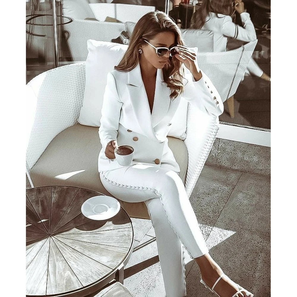 Abiti da WhitePants Slim Fit doppiopetto per il tempo libero abiti da sera festa in madre della sposa abiti formali da sposa 2 pezzi Blazer