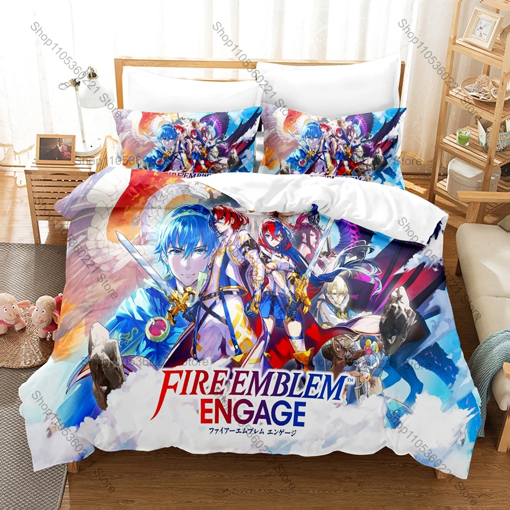 Fire Emblem Engage Game Bedding Set 3Pcs Emblem Ring Print Duvet Cover Pillowcase For Gamer Bedroom