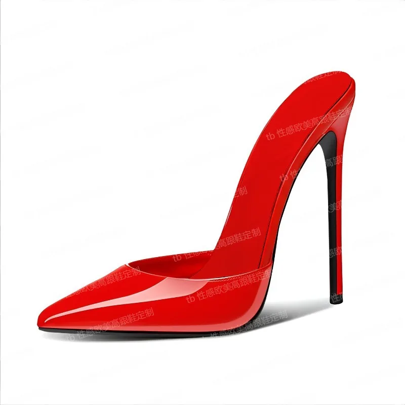 

New style slim toe shallow mouth minimalist slippers for women with pointed toes, slim heels empty heels plus size half slippers