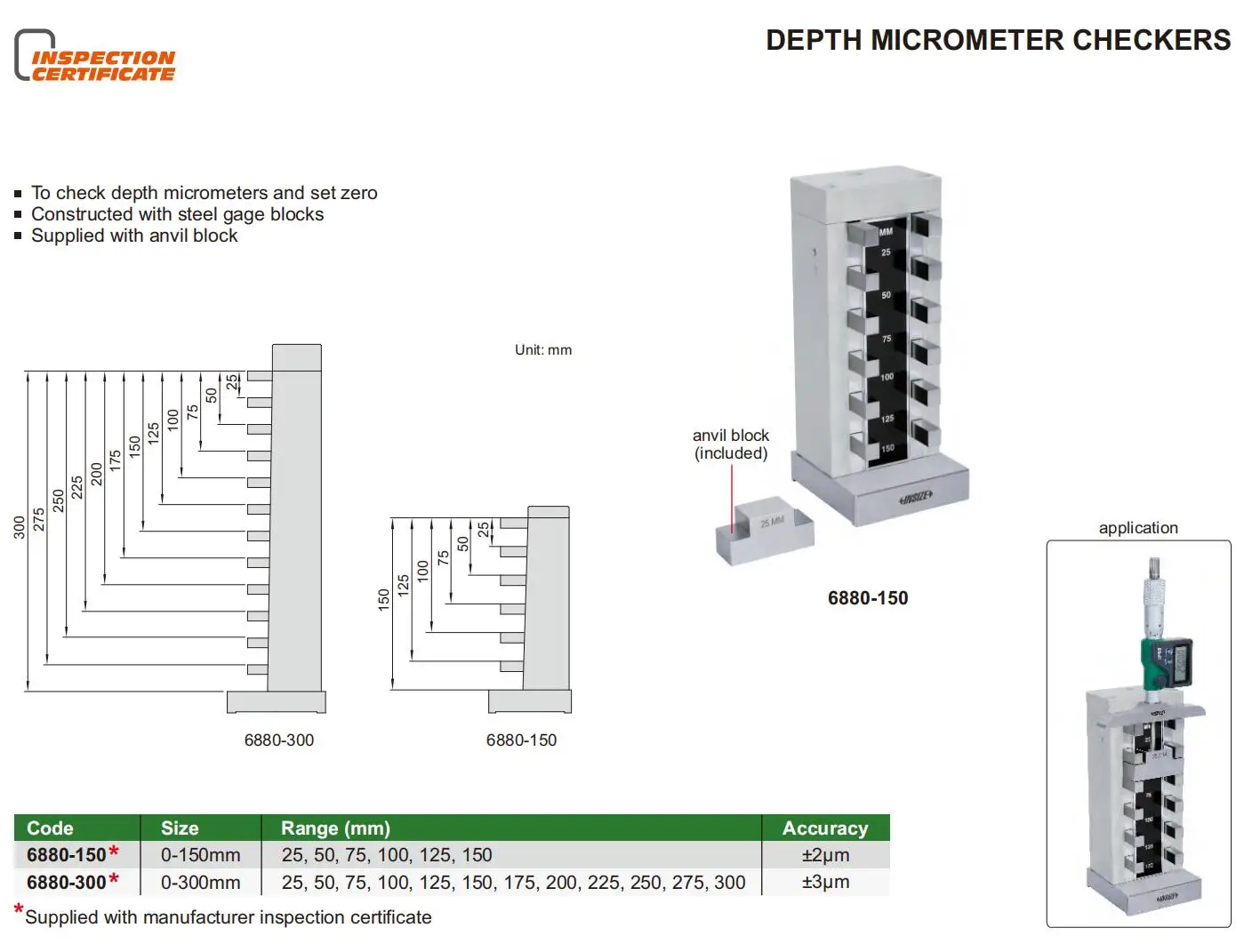 2025 Insize 6880-150 6880-300  measuring range 0-150mm/0-300mm Depth Micrometer Checker