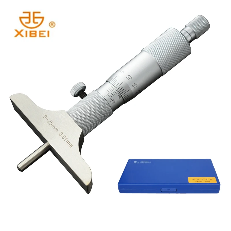 Micrómetro de profundidad de la marca Xibei, 0-25mm, 0-50mm, 0-100mm, 0-150mm, calibre micrométrico de profundidad de 0,01mm con varillas, herramientas de medición de pinza de profundidad