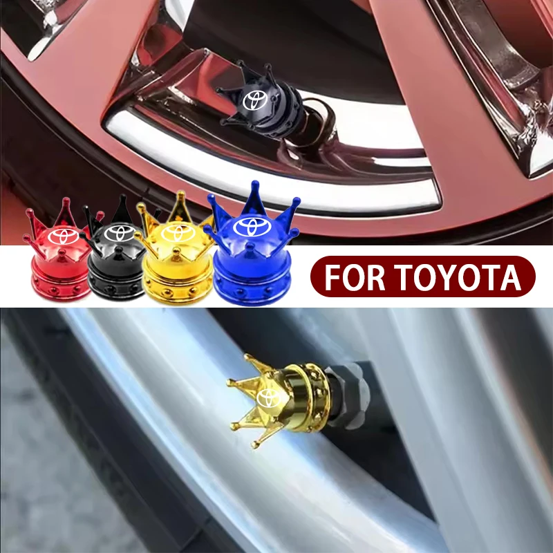 4 قطعة قبعات جذع صمام الإطارات على شكل تاج ، غطاء قبعات الهواء ، أغطية صمامات مقاومة للغبار والماء من سبائك الألومنيوم لجميع تويوتا #1