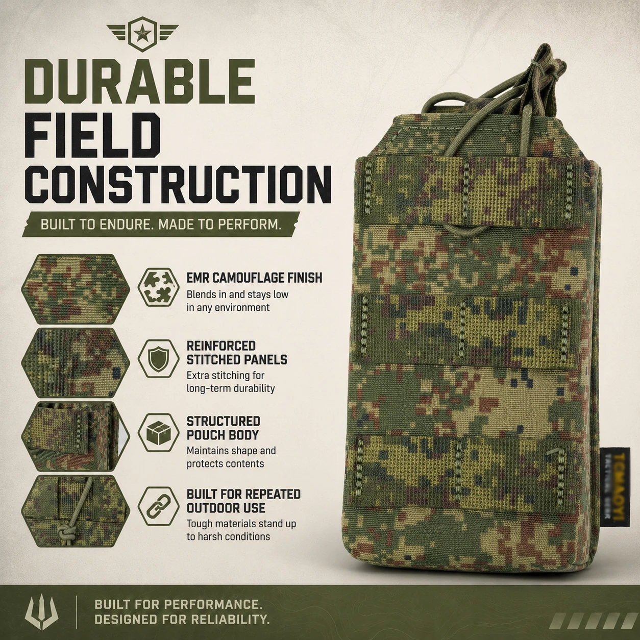 Tactical EMR Camo 7.62 Magazine Pouch AK Open-Top Fast Mag Holder MOLLE Modular Attachment for Airsoft Military Vest Gear - view 5