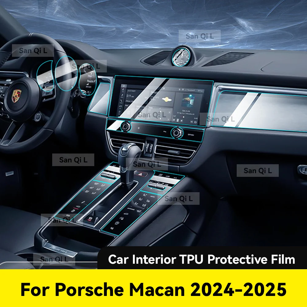 Tpu Transparent Film for Porsche Macan 2024 2025 Car Interior Sticker Center Console Gear Navigation Dashboard Window Panel