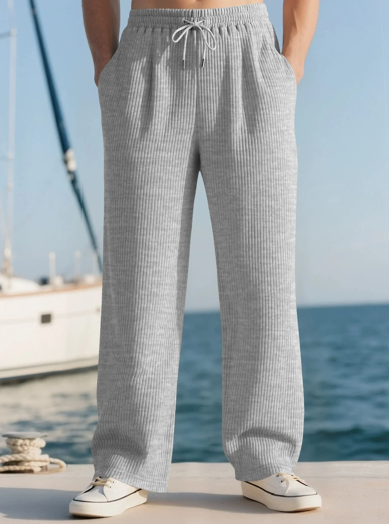 

Men's fashionable casual straight-leg loose sports pants - solid color, breathable, versatile, high-waisted, wide-leg pants
