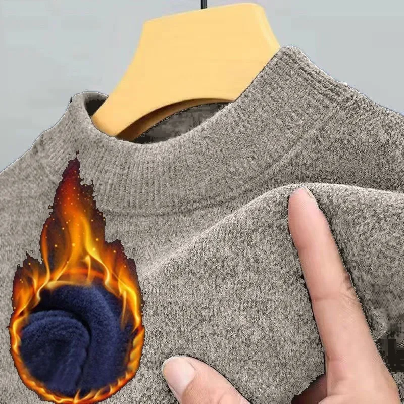 سميكة الصوف الرجال محبوك سترة بلون شتاء دافئ طاقم الرقبة البلوز مريحة لينة النسيج الرجال تريكو