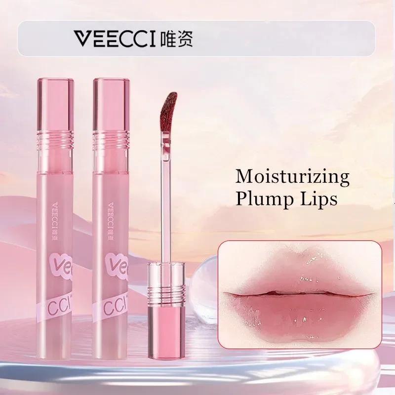 VEECCI Moisturizing Lip Glaze Lipstick Non-Stick Cups Mirror Shine Watery Lip Lotion Plump Lips Gloss