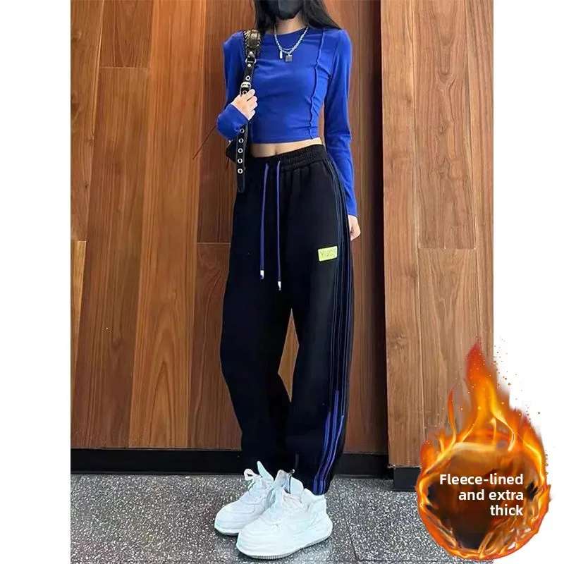 2023 automne hiver nouvelle couleur Blo t-shirt rayures pantalons de sport pantalon Thiened Fce femmes ample pantalon de survêtement décontracté