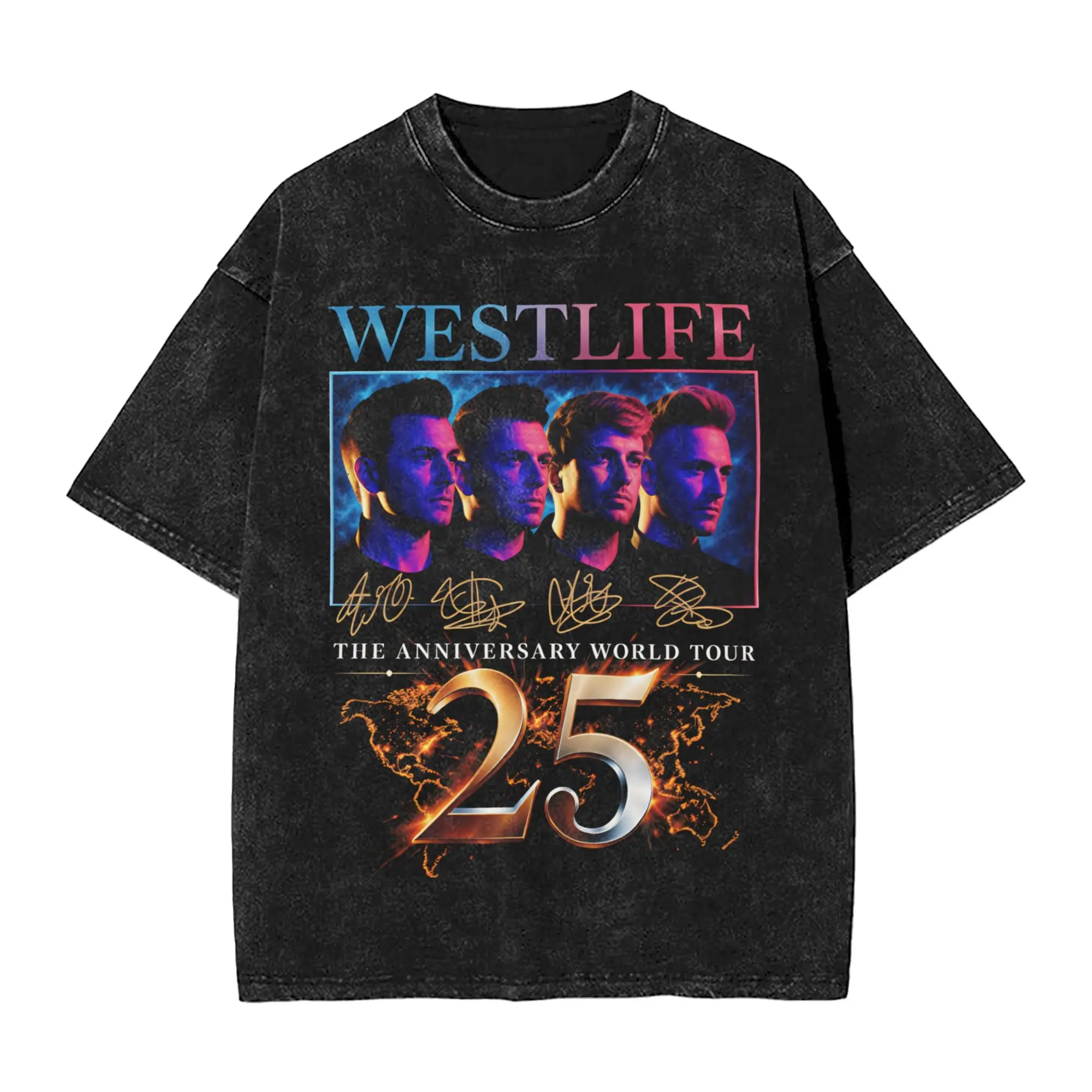 Vintage Washed T Shirt Westlife 25th Anniversary Tour 2026 Simple T-Shirts  Hip Hop Tee Shirt for Men Summer Y2K Casual Top Tees