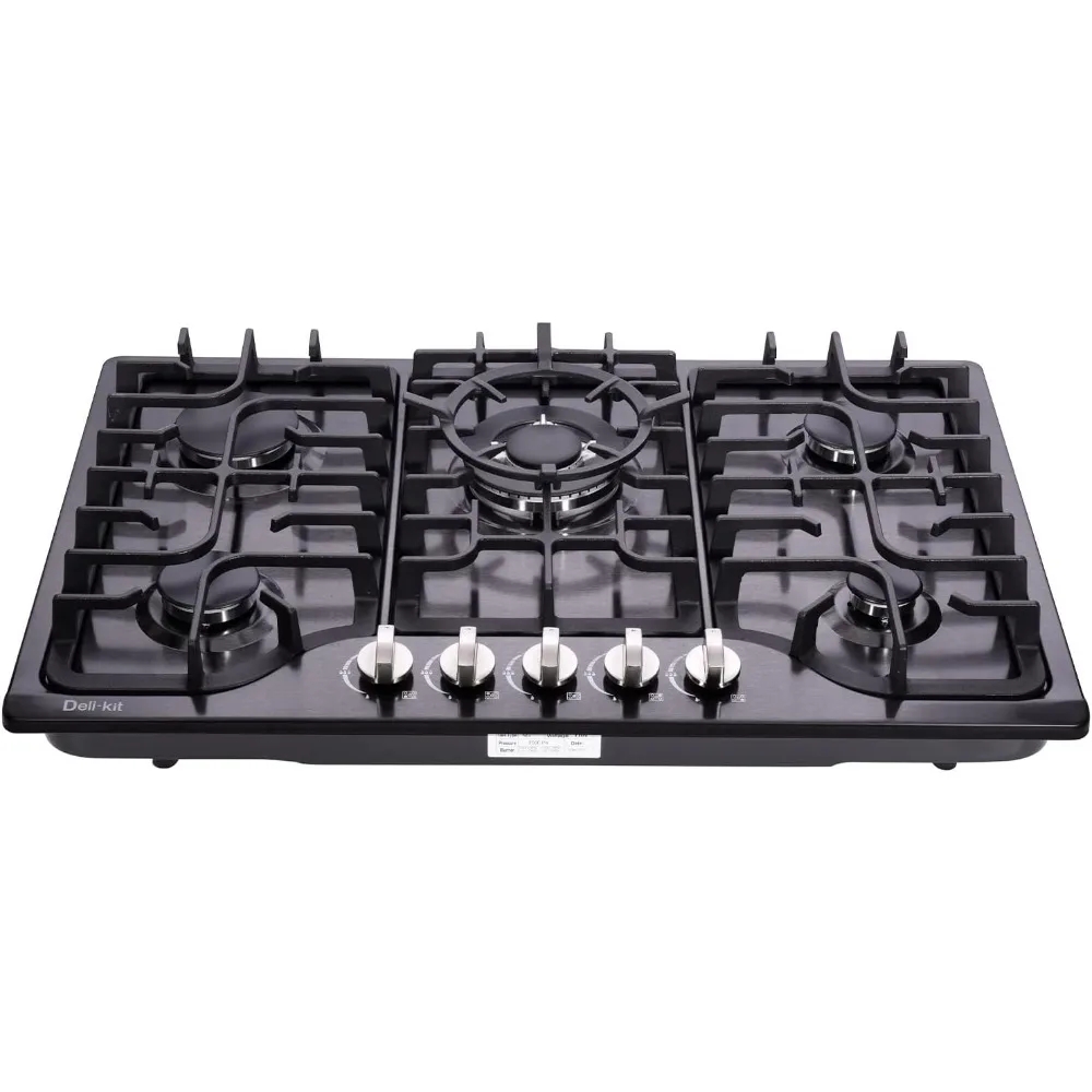 Gas Cooktop Dual Fuel 5 Sealed Brass Burner Stainless Steel Hob 110V AC pulse Ignition Stainless Steel Gas Cooktops