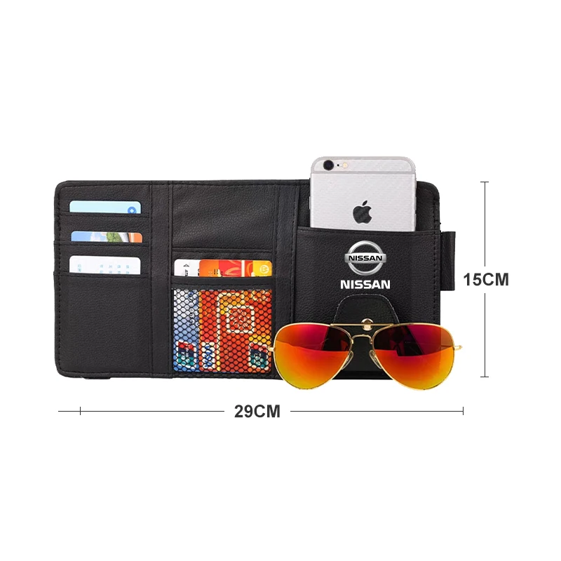 Car Sun Visor Organizer Multi-Pocket Auto Interior Accessories For Nissan Nismo GTR Tiida Juke X Trail T30 T32 Wheel Center Caps