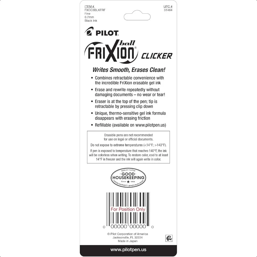 PILOT FriXion Clicker Erasable Refillable Retractable Gel Ink Pens Fine Point Black Ink 3Pack 31464 - Image 3
