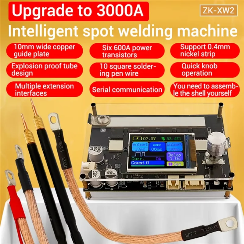 A04G-ZK-XW2 18650 Bateria Máquina de solda de ponto de pulso duplo DC 3.6-15V 3000A Folha de níquel Ponto de cobre Bluetooth APP controlada
