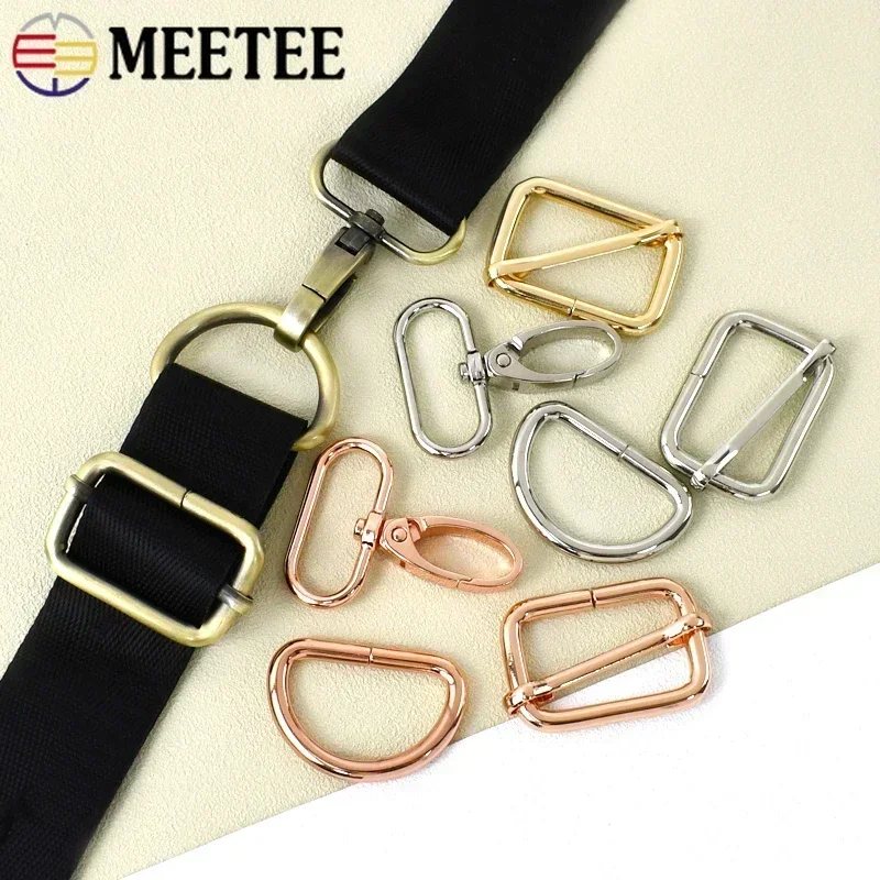 5Sets Meetee 16-38mm Metal Buckle D Ring Carabiner Hook Clasp Bag Strap Adjust Slider Webbing Buckles DIY Hardware Accessories