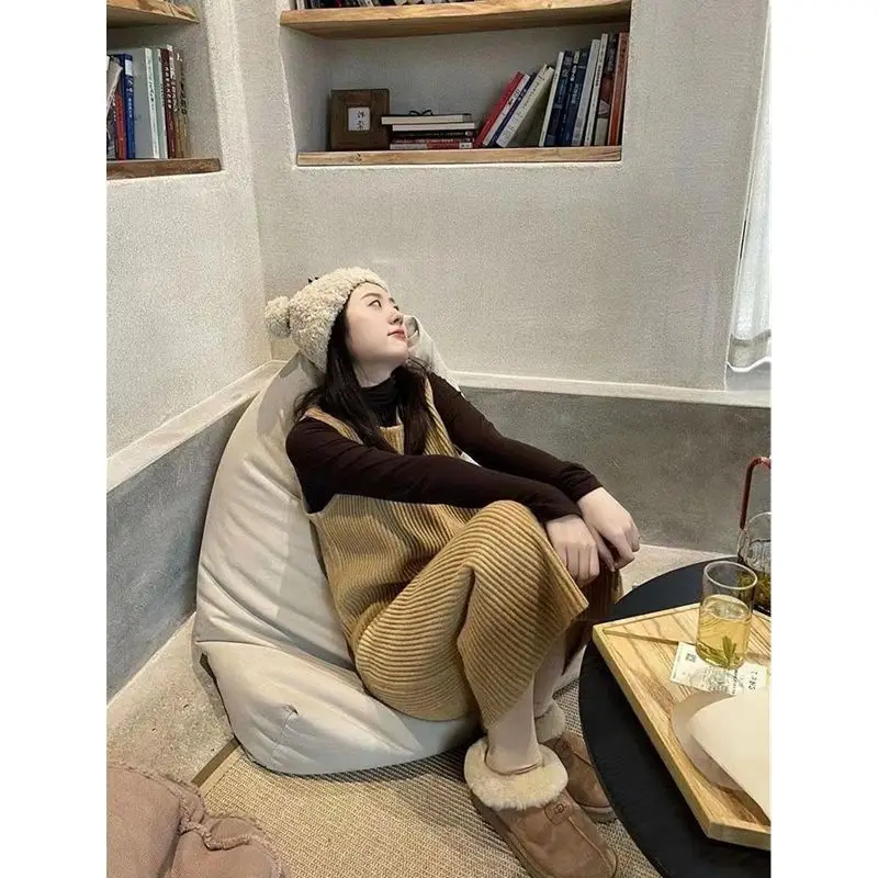 

Knitted Sleeveless Dress Embellished Womens Spring Seoulish Style Decorate Slim Split Harajuku Streetwear Elastic Color-Blocking