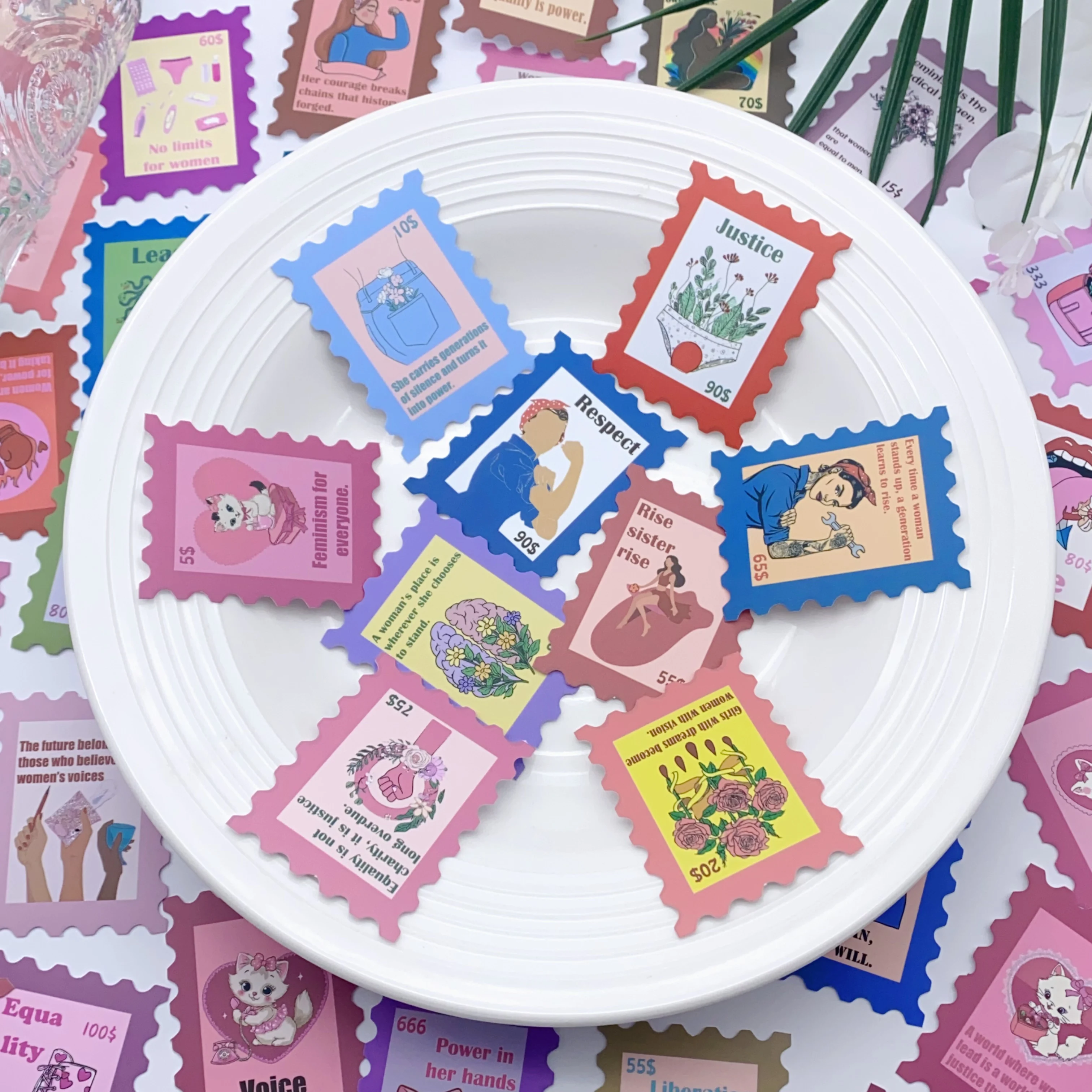50개 여성주의 스탬프 스티커, 방수 장식용 컴퓨터, 휴대폰 케이스 및 스크랩북; 사무용품