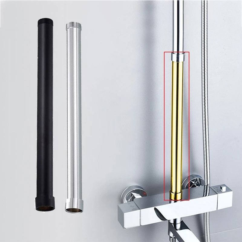 30cm Shower Extension Tube Stainless Steel Square Round Longer Shower Pipe Bathroom Shower Slide Bars Extender Rod Accessories