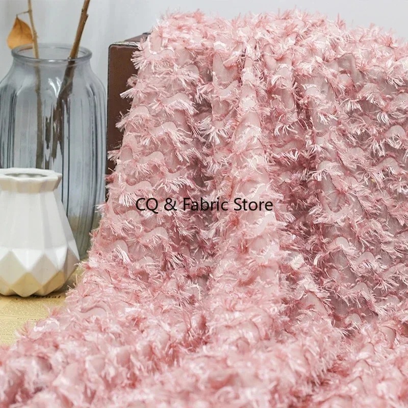 Wavy Fringed Bright Silk Cut Flower Striped Chiffon Fabric For Spring And Summer Clothing Top Dress Fashion Fabric,By The Meter
