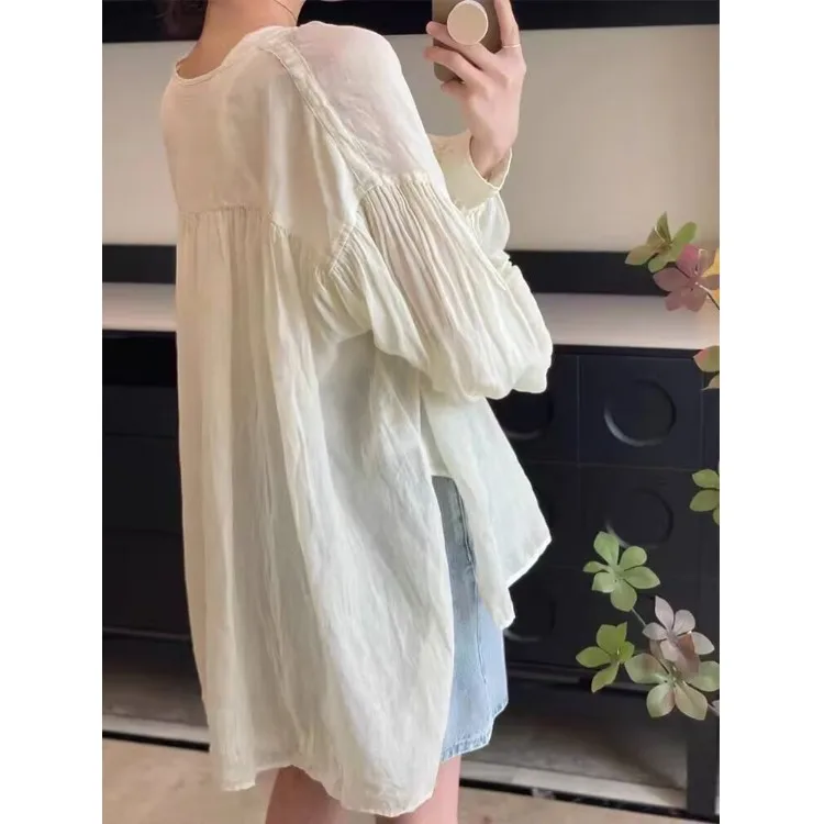 

Loose Women's Sun Protection irt Spring Summer Label Removed Asymmetrical Design Ele Small irt Stand Collar Long Sve