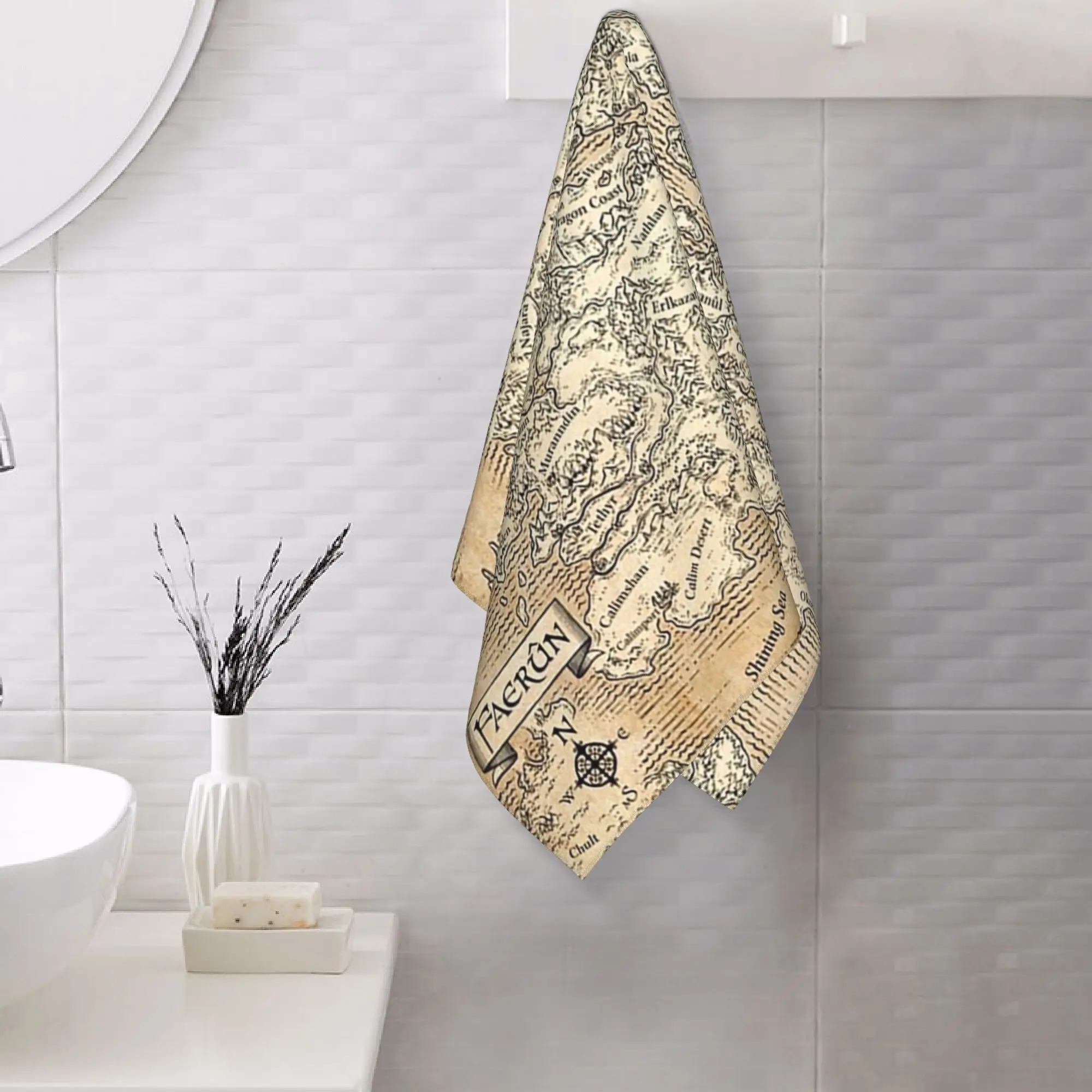 Custom Annotated Map Of Faerun Soft Face Towel Quick Dry Pool Bath Cotton Towels Absorbent