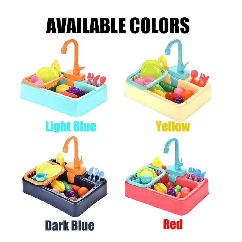 1PCS Kids Play Sink with Running Water for Baby Pretend Kitchen Sink Toy Dishwashing with Automatic Water Cycle System