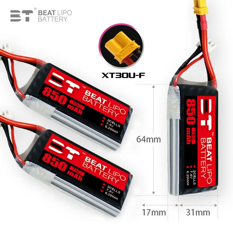 Upgrade 2s 7.4V 850mAh 75C LiPo Battery For RC Helicopter Quadcopter FPV Racing Drone Parts 7.4v Drones Battery With XT30 Plug